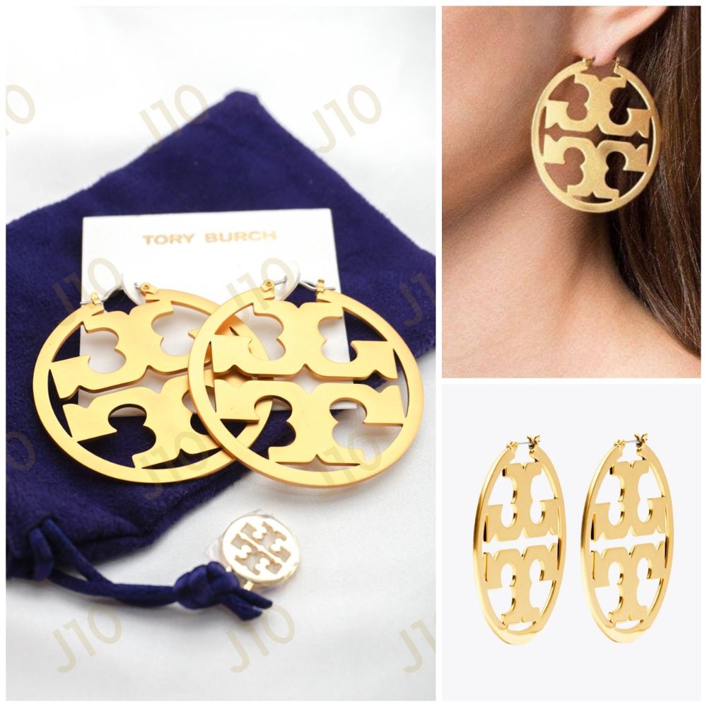 Tory Burch Miller Hoop Matte Circle Statement Earrings 18K Gold-Plated BRAND NEW